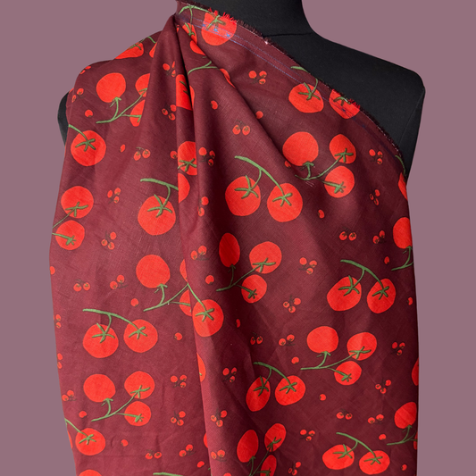 Low Stock - Pomodorino in Burgundy - Exclusive Screen Print on Linen Cotton