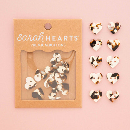 Small 5/8" Black + Cream Tortoise Heart Buttons