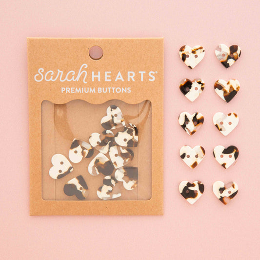 Small 5/8" Black + Cream Tortoise Heart Buttons