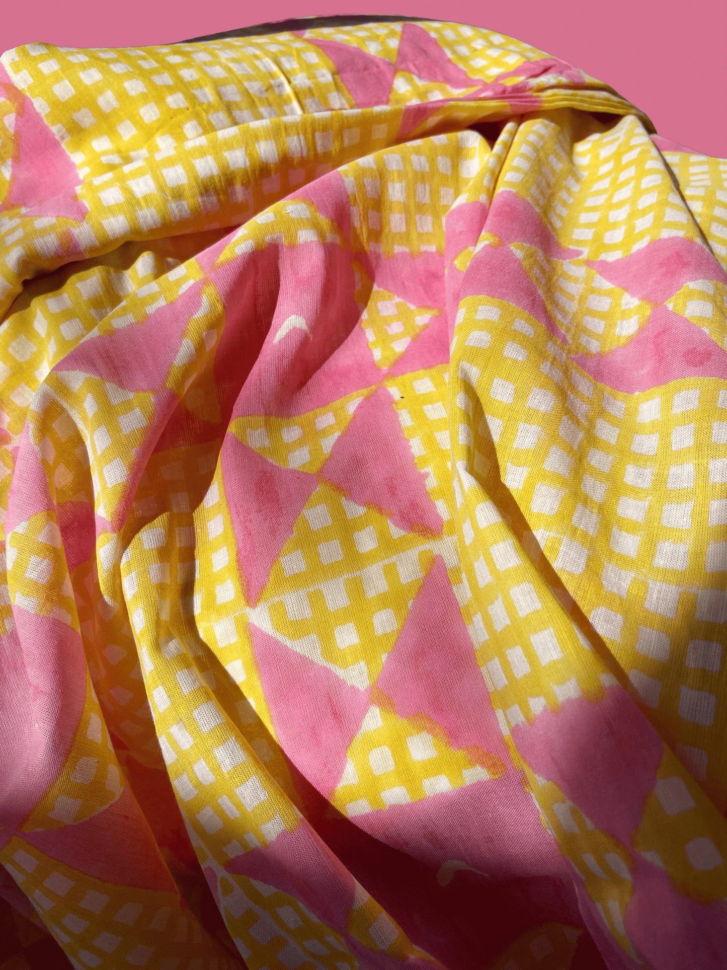 "Picnic" in Pink Lemonade - Exclusive Block Print on Organic Cotton