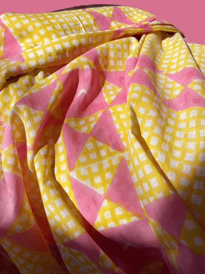 "Picnic" in Pink Lemonade - Exclusive Block Print on Organic Cotton