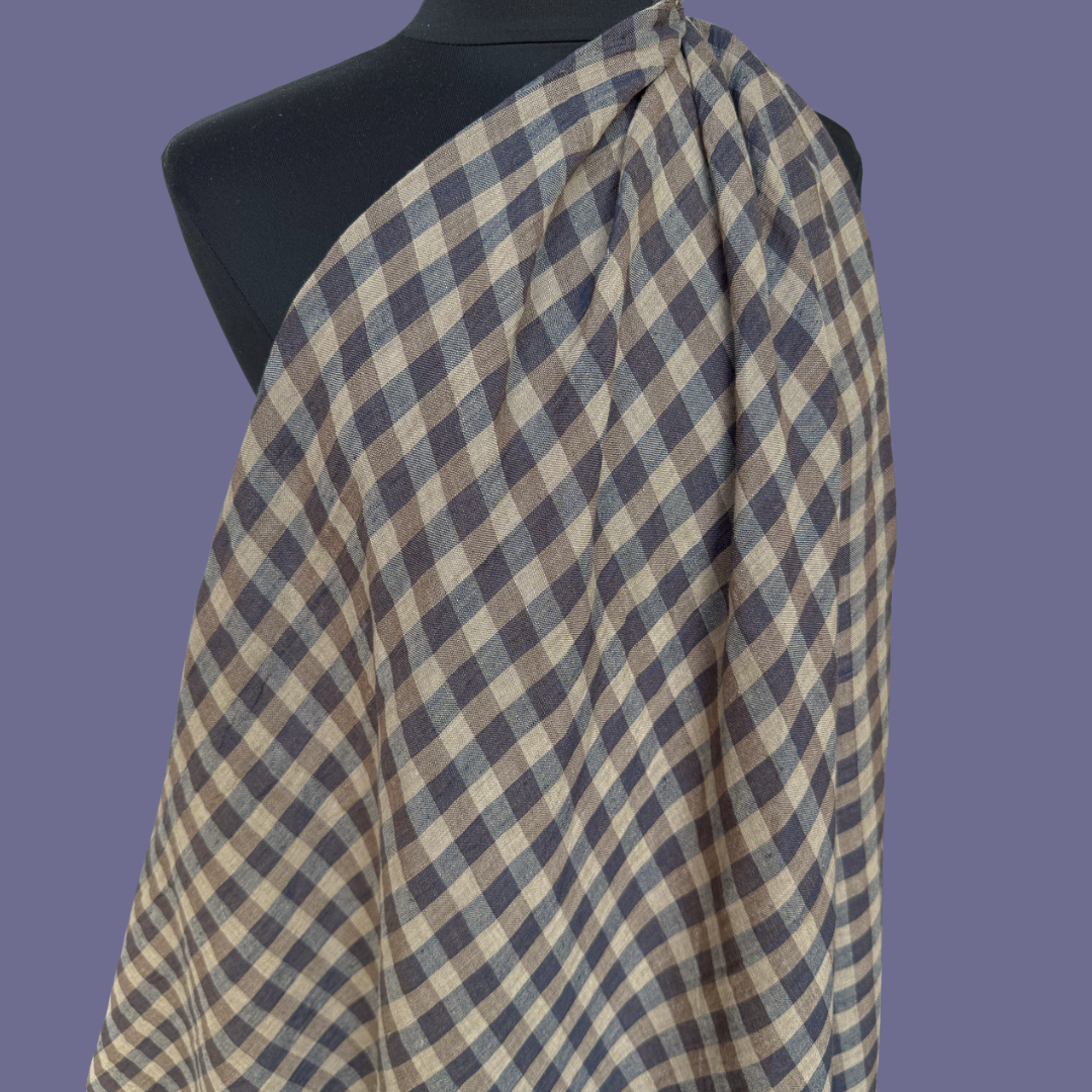 Two Toned Gingham Linen - Earl Grey