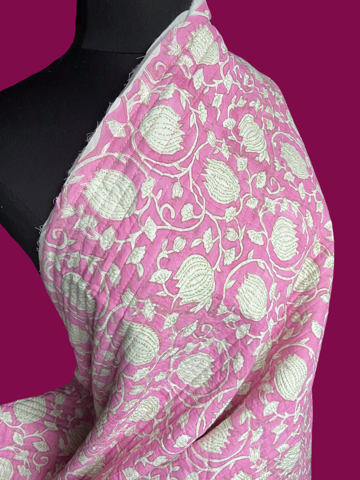 Remnants - Quilted Indian Block Print in Bubblegum