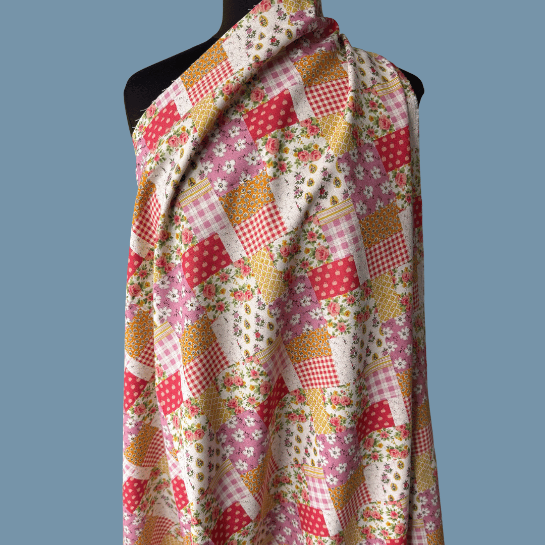 Playful Patchwork - Pink - Japanese Cotton Linen Canvas