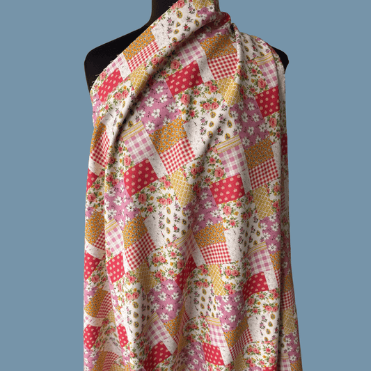 Playful Patchwork - Pink - Japanese Cotton Linen Canvas