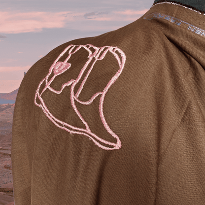 Wild West in Cocoa - Custom Embroidery on Linen Cotton