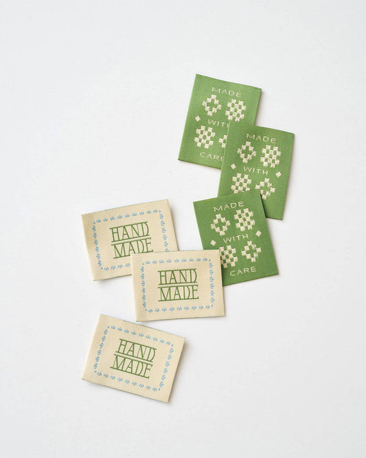 Made with Care Sketchy Quilt Green Woven Garment Labels: Multi Set of 6