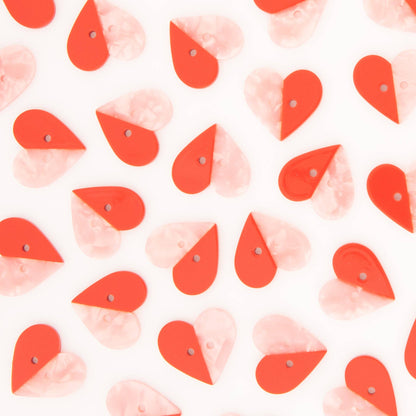 Red + Pink Two Toned Heart Buttons - 1" (25mm)