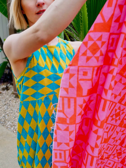 Harlequin in Pistachio Party by Kristy Kay - Linen Rayon