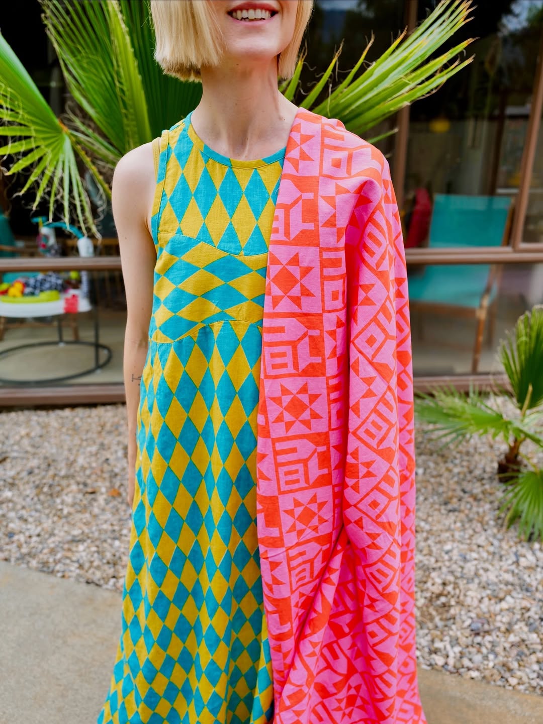 Harlequin in Pistachio Party by Kristy Kay - Linen Rayon