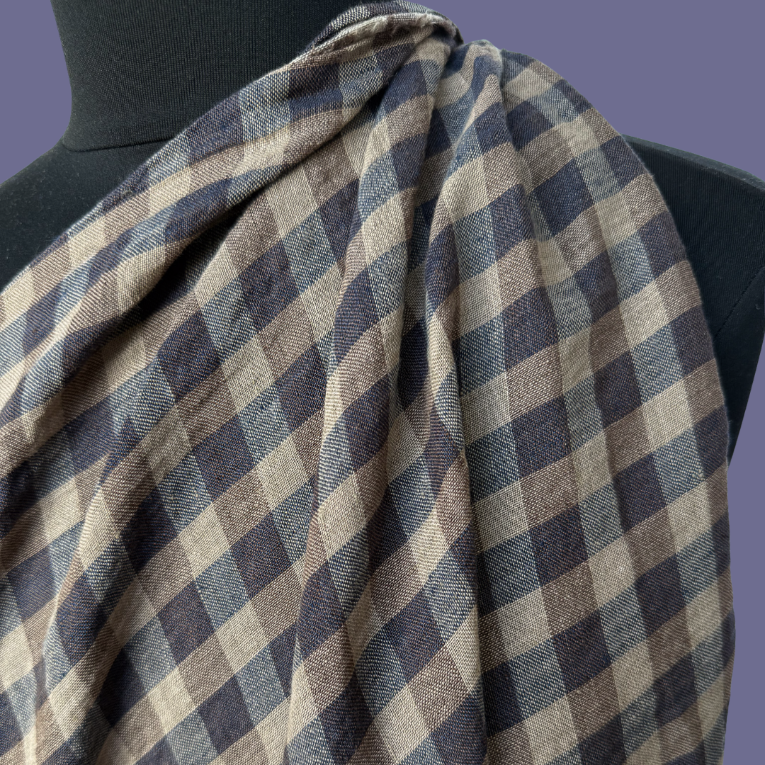 Two Toned Gingham Linen - Earl Grey