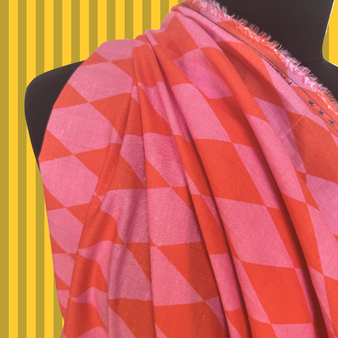 Harlequin in Pink Lemonade by Kristy Kay - Linen Cotton