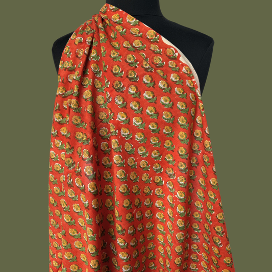 Persimmon Marigolds - Cotton Block Print