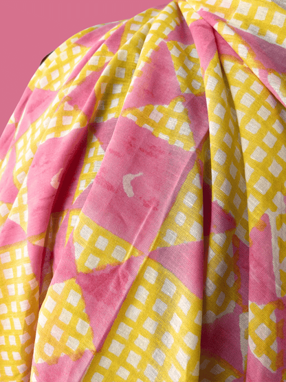 "Picnic" in Pink Lemonade - Exclusive Block Print on Organic Cotton