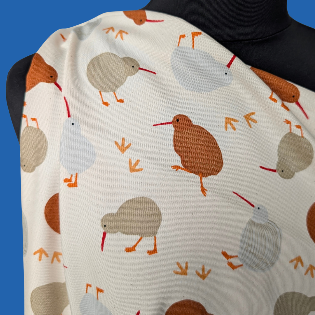 Kiwi Birds on Cream Cotton Oxford