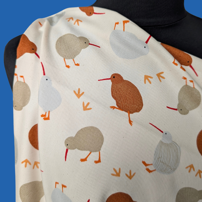 Kiwi Birds on Cream Cotton Oxford