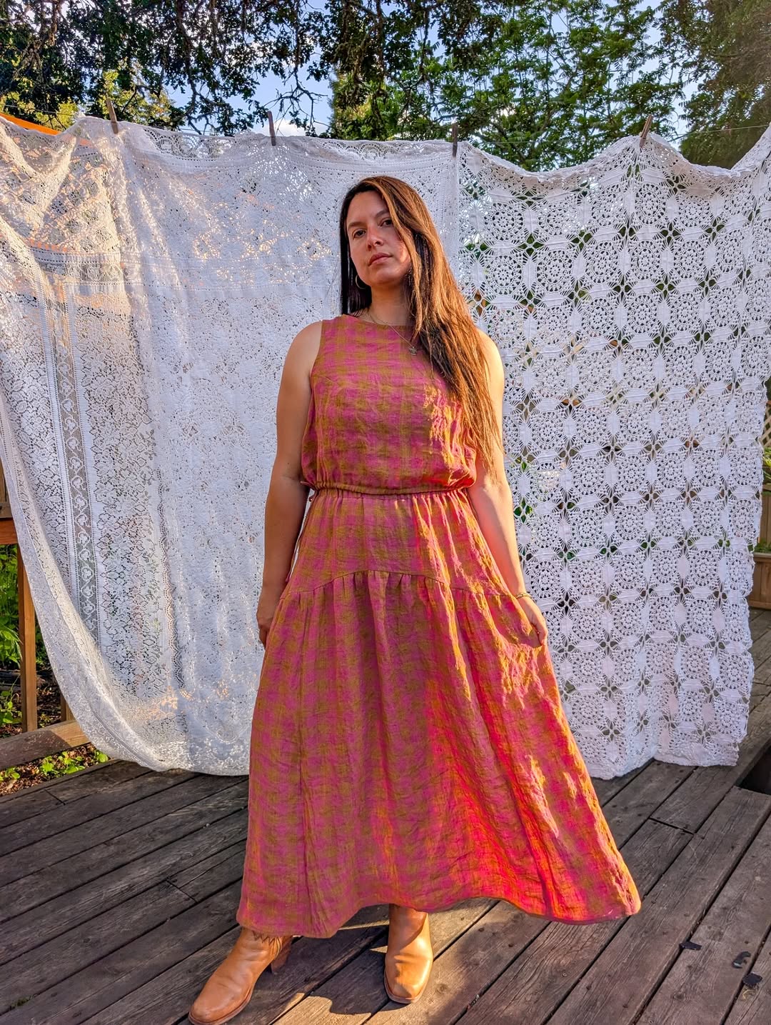 Luminous Linen - Gingham - Rhubarb