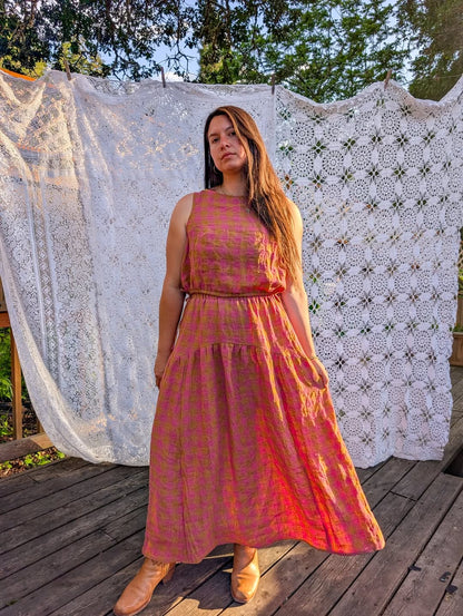 Luminous Linen - Gingham - Rhubarb
