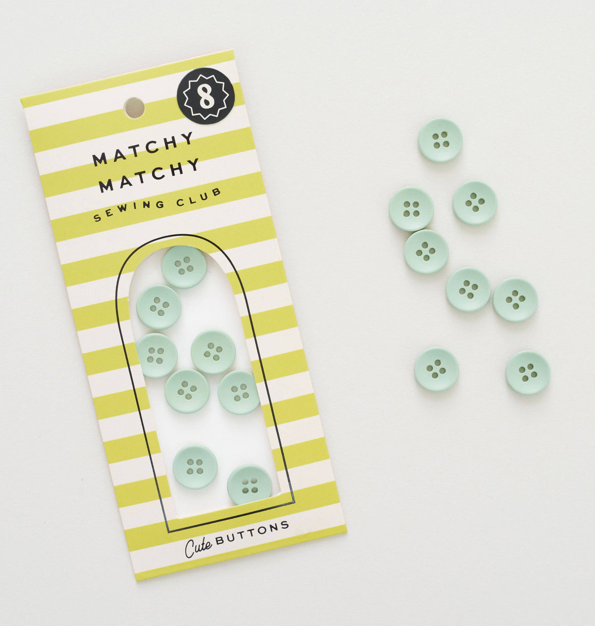 Sage Mini Retro Buttons: Set of 8