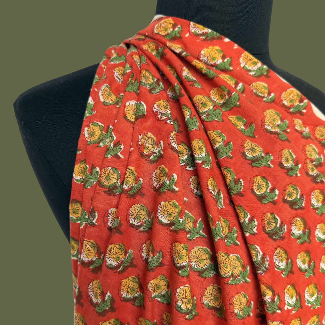 Persimmon Marigolds - Cotton Block Print