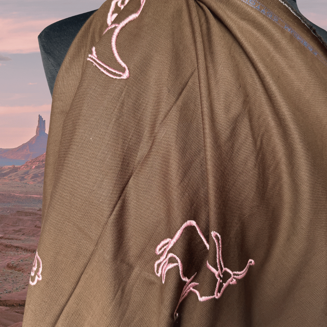 Wild West in Cocoa - Custom Embroidery on Linen Cotton
