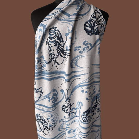 Prawn Party - Blue - Japanese Cotton Shirting