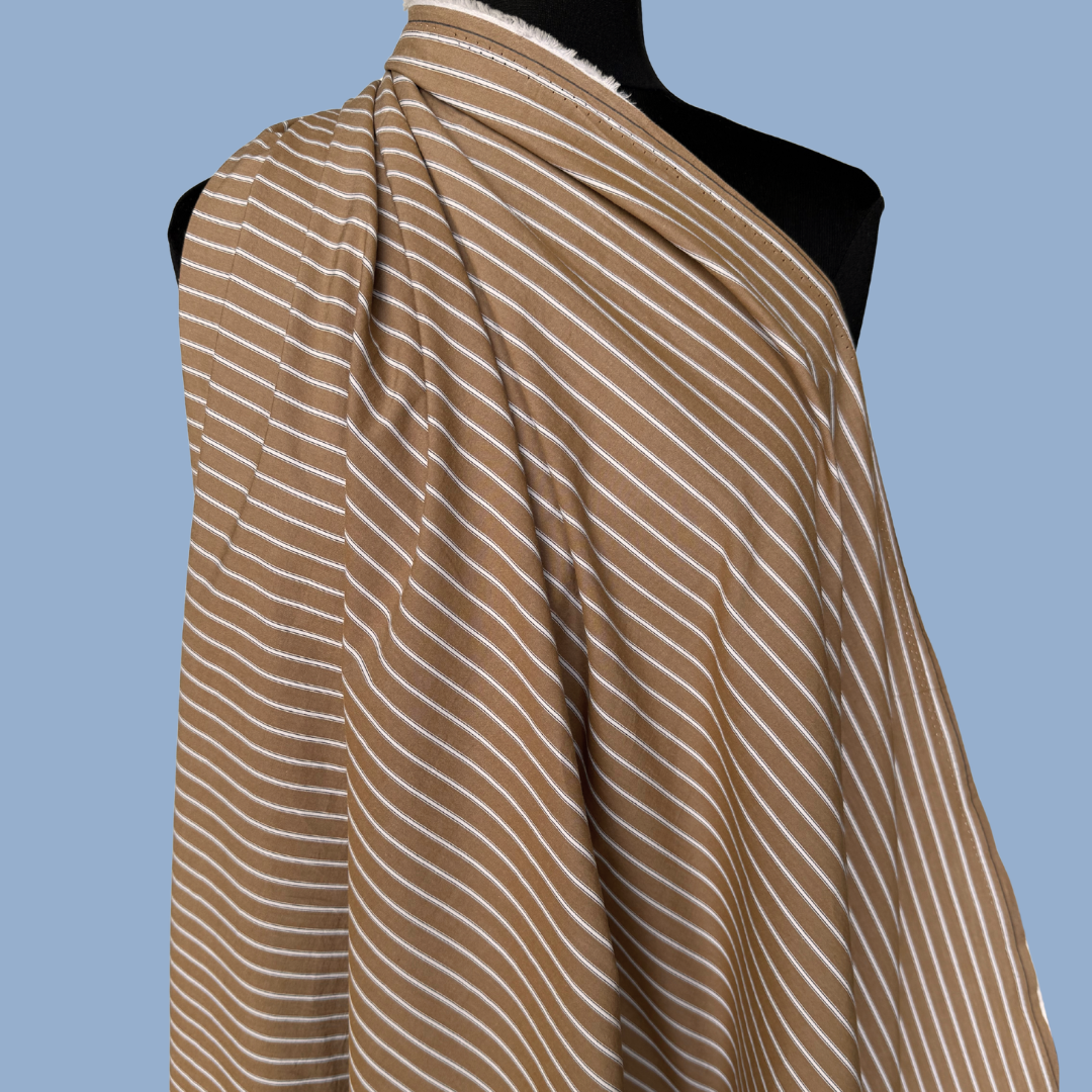 Crisp Cotton Shirting in Biscotti Stripe
