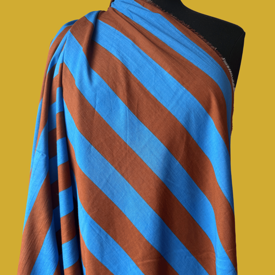 0.75 yard remnant - Wide Stripe in Electric Blue - Screen Print Cotton