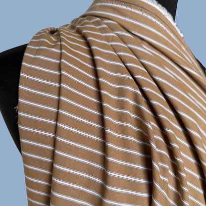 Crisp Cotton Shirting in Biscotti Stripe