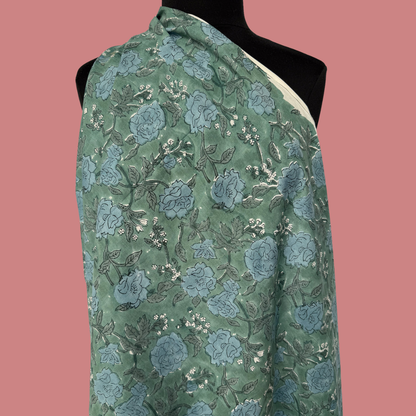 Muted Teal Vines - Cotton Block Print