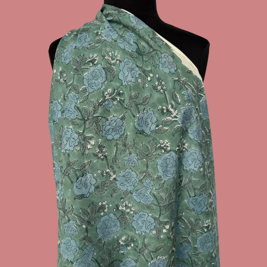 Muted Teal Vines - Cotton Block Print