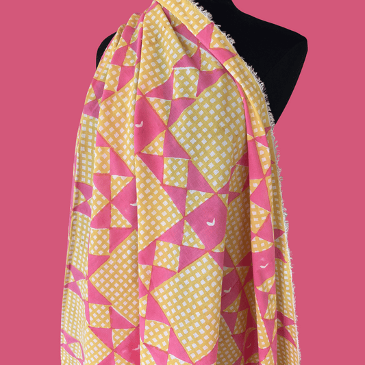 "Picnic" in Pink Lemonade - Exclusive Block Print on Organic Cotton