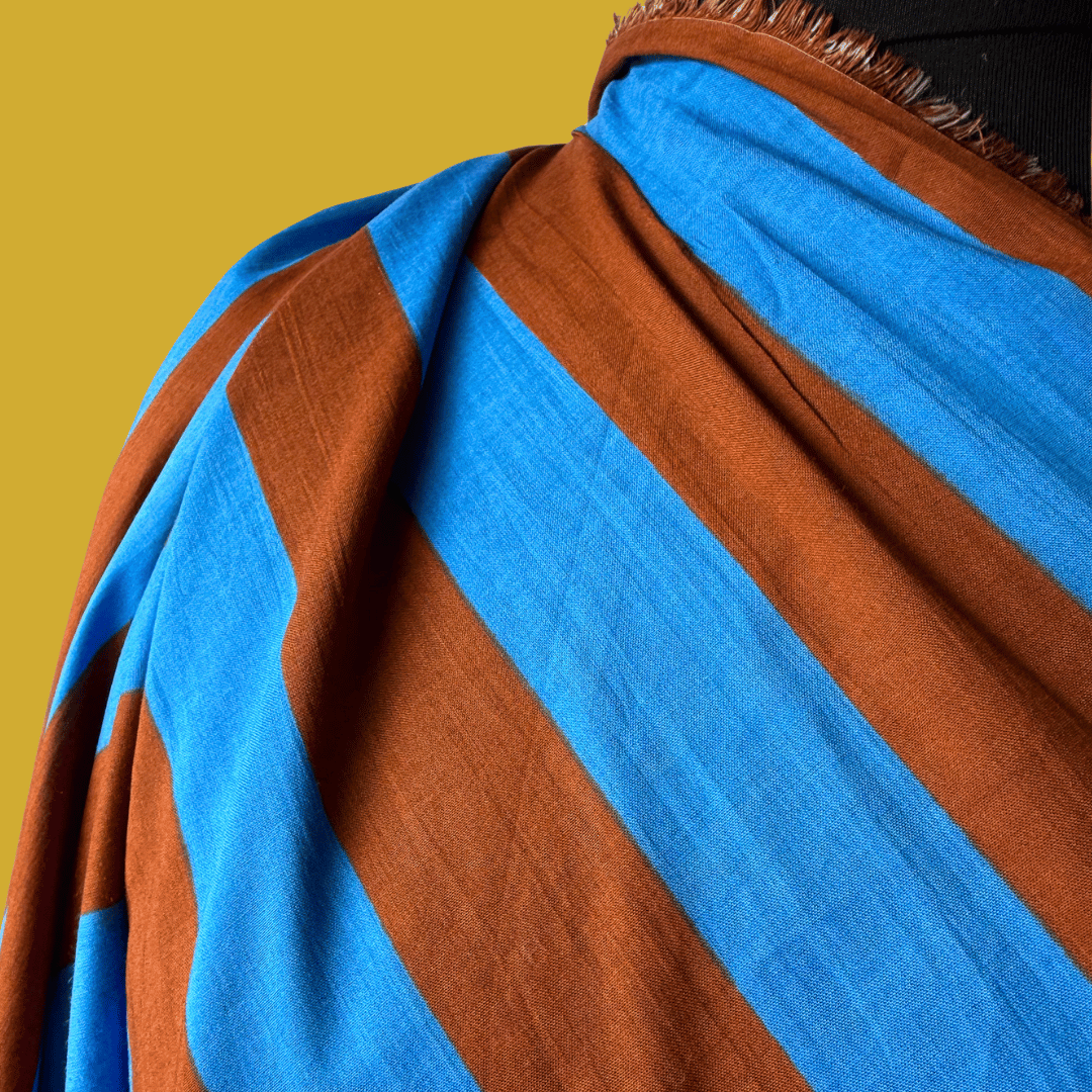 0.75 yard remnant - Wide Stripe in Electric Blue - Screen Print Cotton