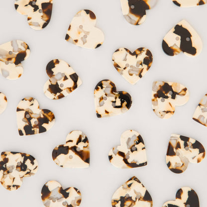 Large 1" Black + Cream Tortoise Heart Buttons
