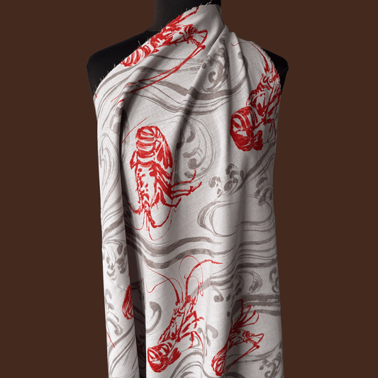 Prawn Party - Hot Orange - Japanese Cotton Shirting