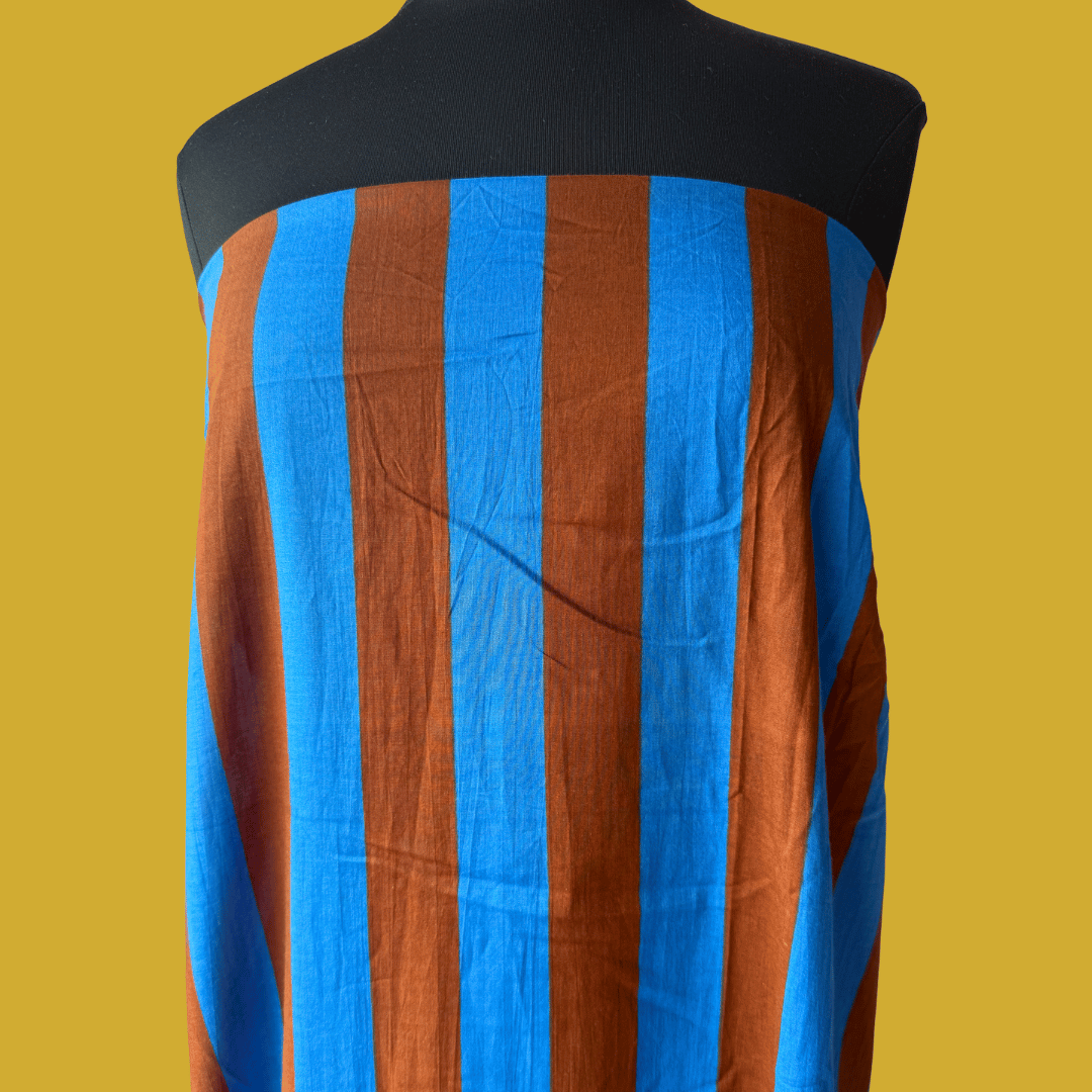 0.75 yard remnant - Wide Stripe in Electric Blue - Screen Print Cotton