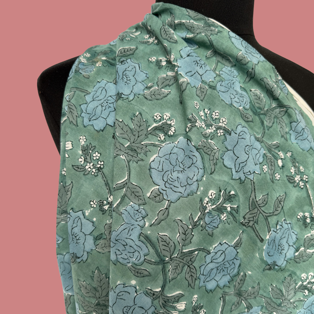 Muted Teal Vines - Cotton Block Print