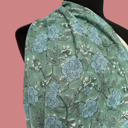 Muted Teal Vines - Cotton Block Print
