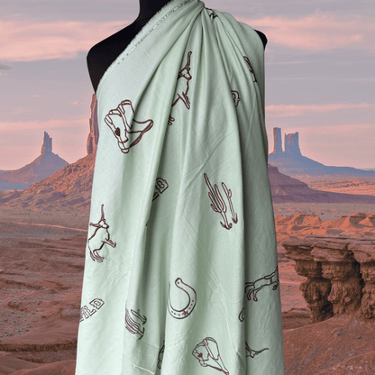 Wild West in Mint - Custom Embroidery on Linen Cotton