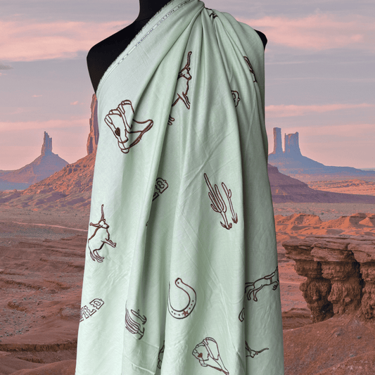 Wild West in Mint - Custom Embroidery on Linen Cotton