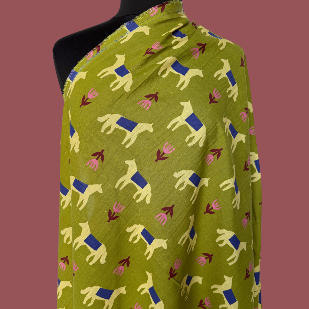 Horses in Chartreuse by En Marte - Linen Cotton
