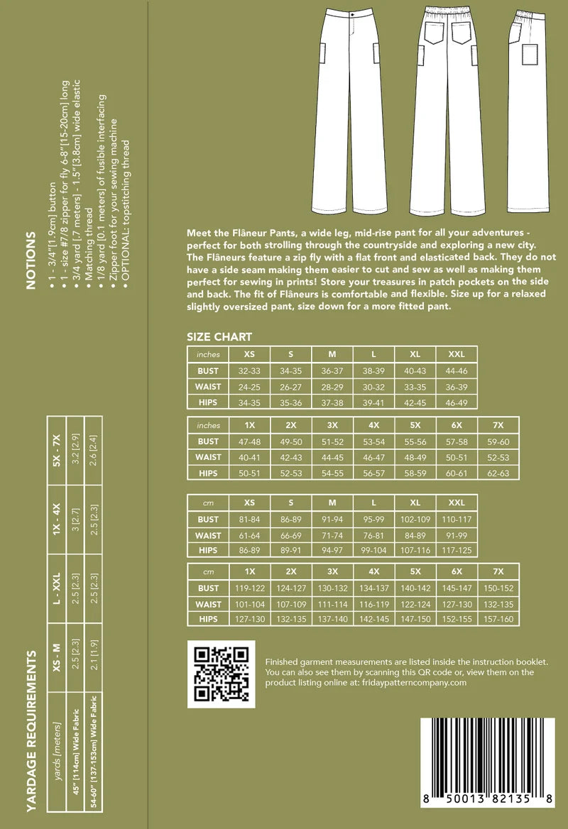 Flaneur Pants (XS-7X) by Friday Pattern Co.