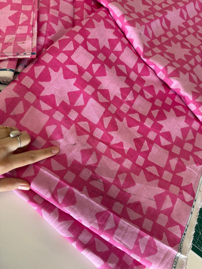 B-grade - North Star in Hot Pink - Indian Mud Resist Print on Linen Cotton