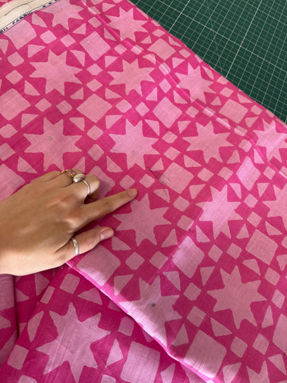 B-grade - North Star in Hot Pink - Indian Mud Resist Print on Linen Cotton