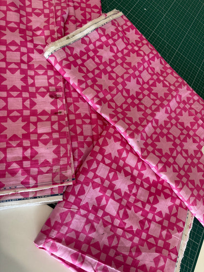 B-grade - North Star in Hot Pink - Indian Mud Resist Print on Linen Cotton