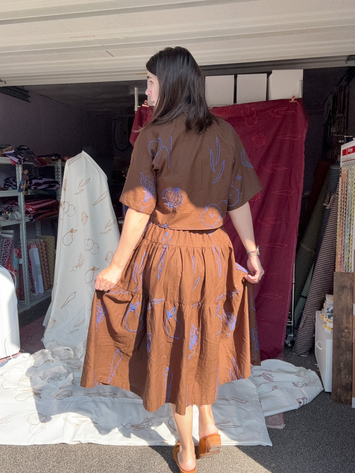 Wild Harvest in Cocoa - Custom Embroidery on Linen Cotton