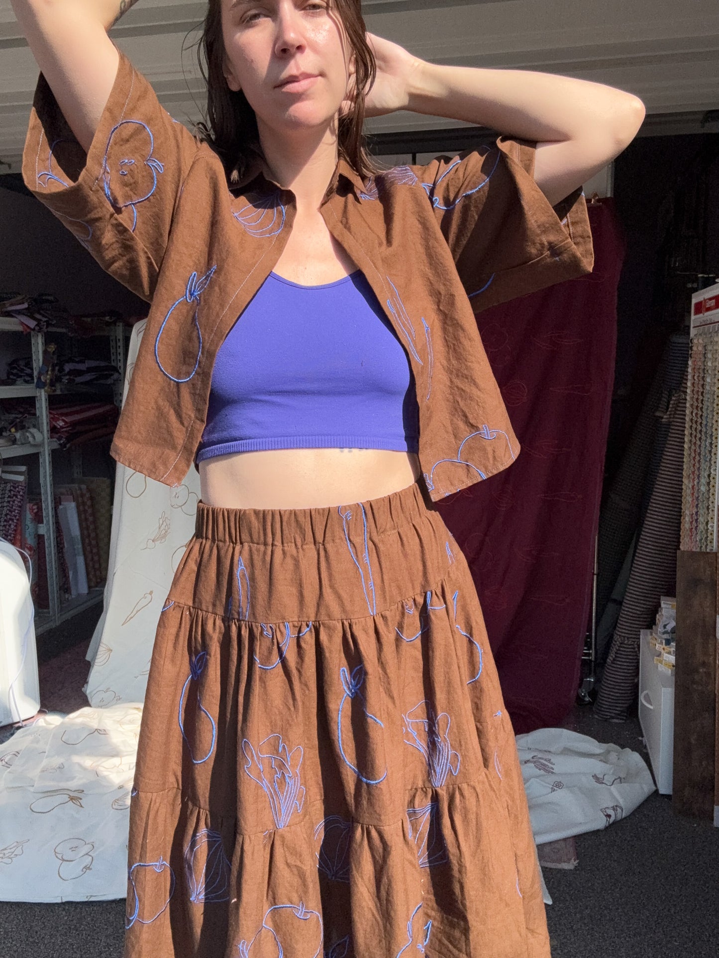 Wild Harvest in Cocoa - Custom Embroidery on Linen Cotton