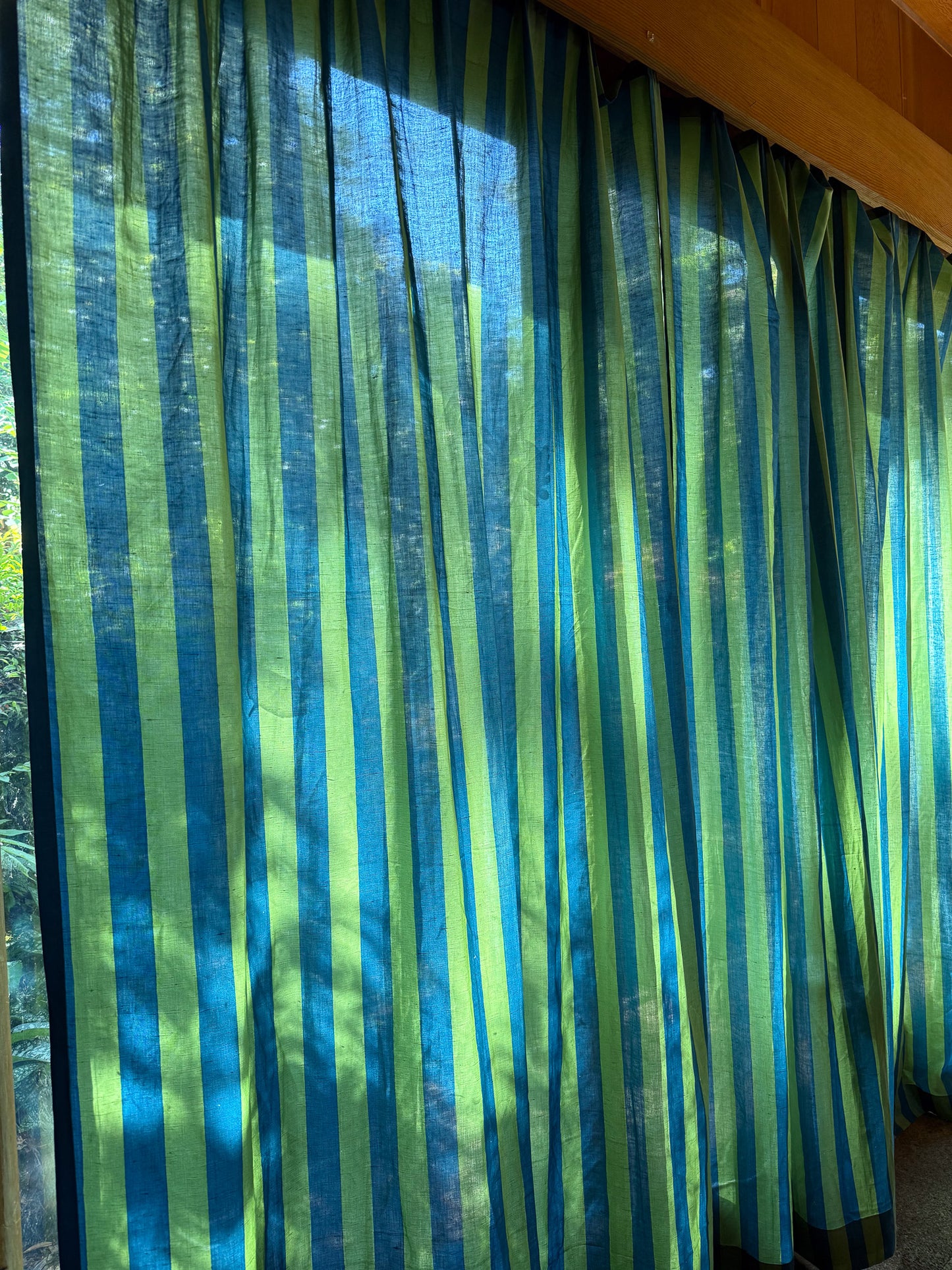 Wide Stripe in Green Apple - Custom Screen Print on Linen Cotton