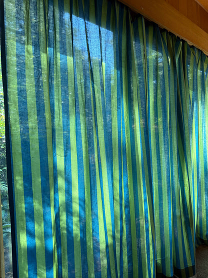 Wide Stripe in Green Apple - Custom Screen Print on Linen Cotton