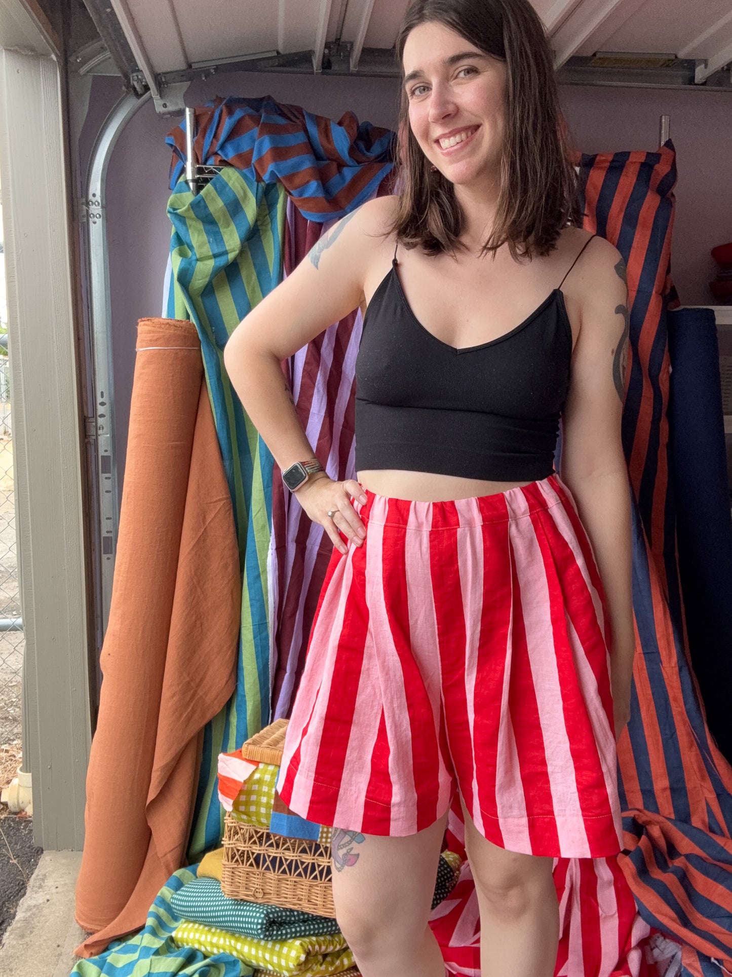 Wide Stripe in Cherry Circus - Custom Screen Print on Linen Cotton